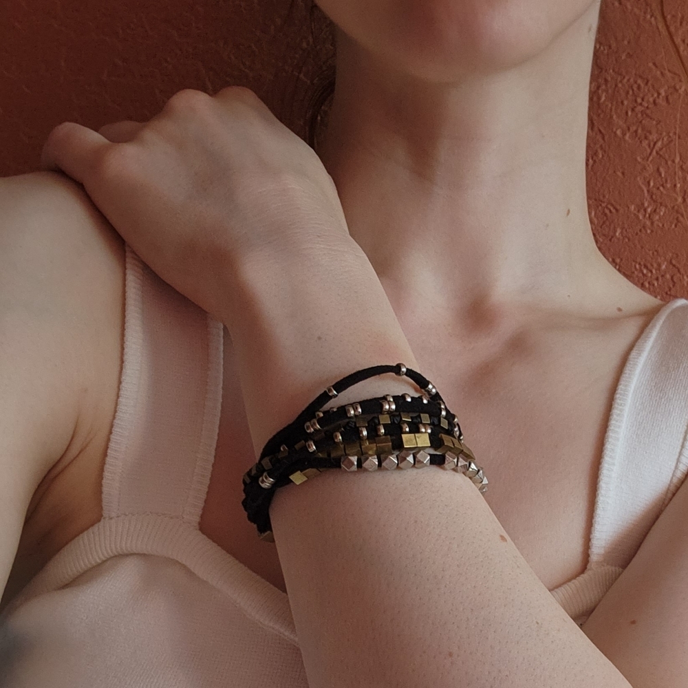 Antheopologie Leather and Metal Beaded Bracelet